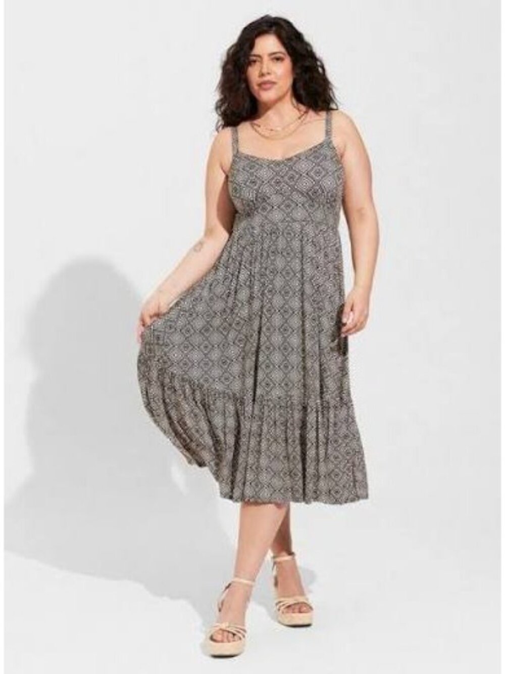 Torrid Super Soft Tribal Print Tiered Midi Dress Black Tan Size 1X NEW
